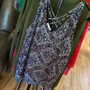 Navy and White Patterned Women's Top